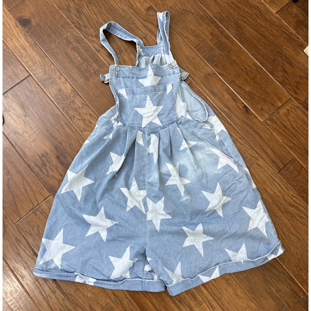 Denim Chambray Y2K 90s Baggy Stars Shortalls Bib Overalls Women's Pleated USA S